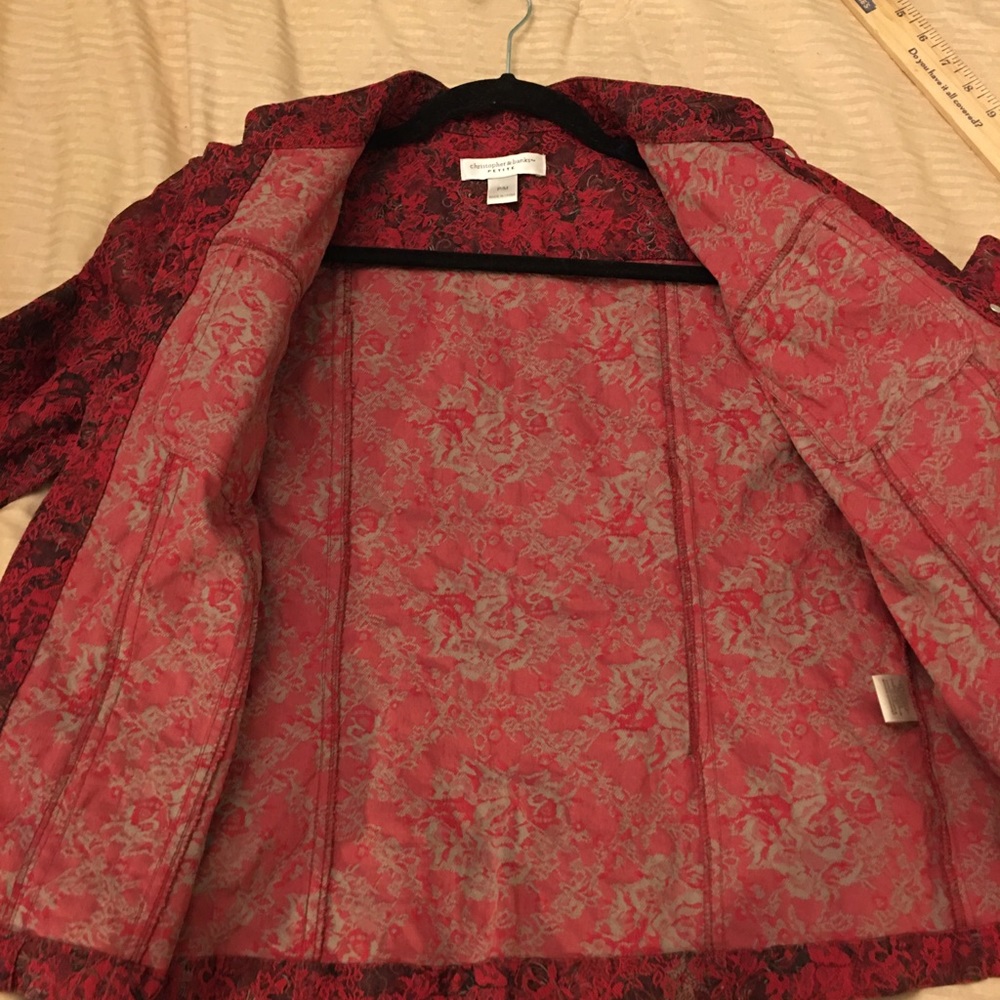 Vtg red gray petite medium jacket blazer jacquard Christopher Banks beautiful - Picture 9 of 11